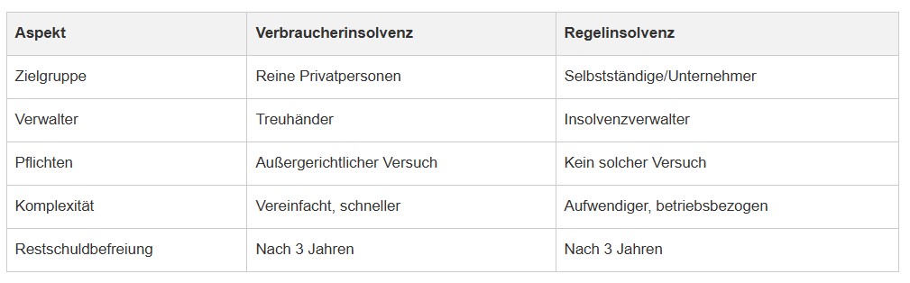 Gemeinsamkeiten Verbraucherinsolvenz und Regelinsolvenz