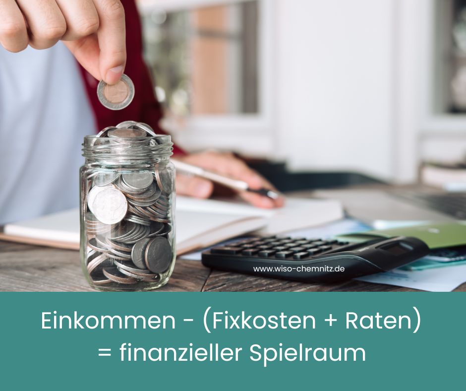 Einkommen Minus Ausgaben ist gleich finanzieller Spielraum, Schuldnerberatung Chemnitz